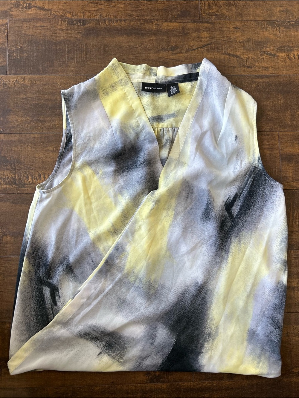 DKNY Yellow, Black & White Abstract Wrap-Front Camisole Top